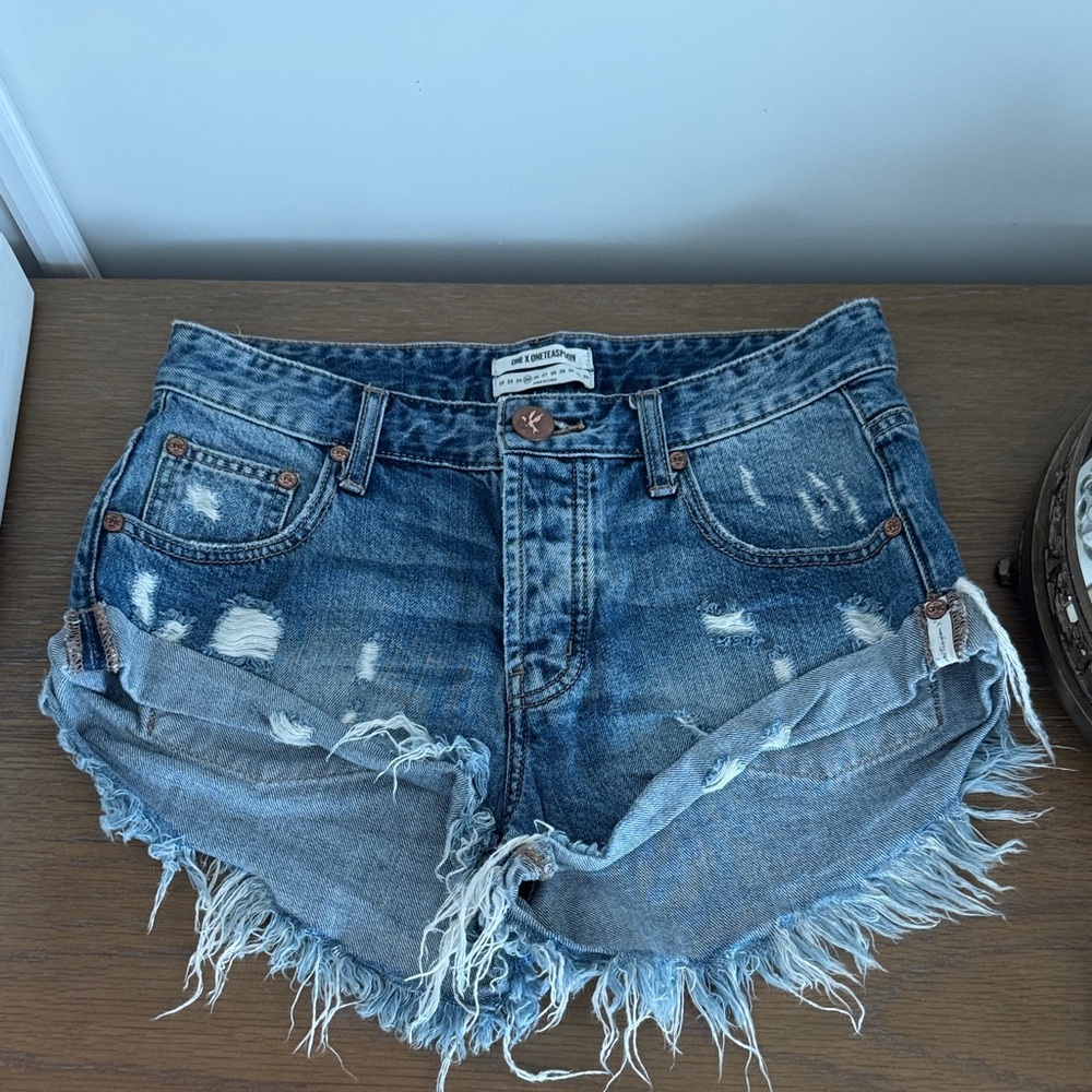 One x One Teaspoon Bandits  Denim Low Rise Women's Shorts - Blue